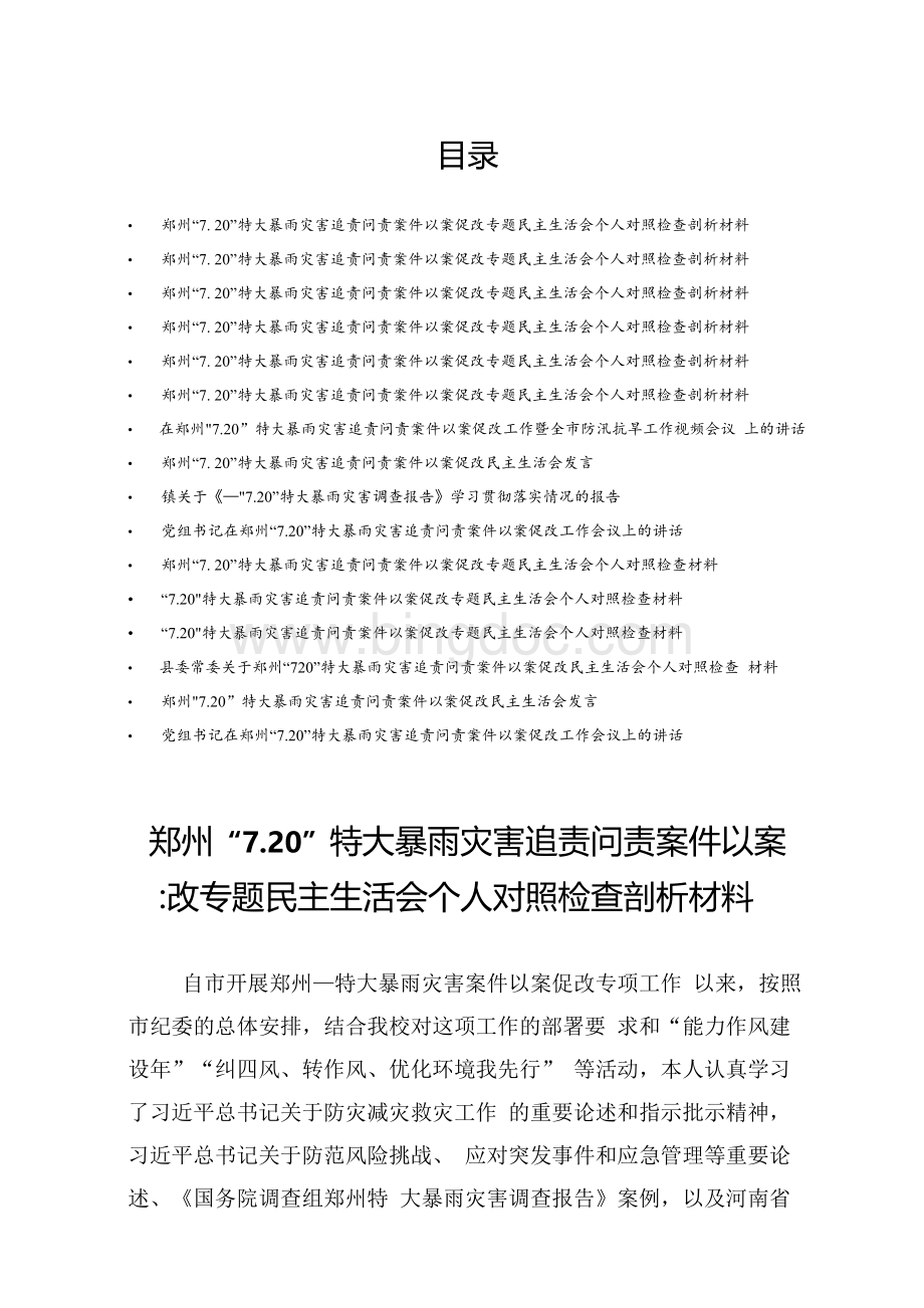 郑州“7.20” 特大暴雨灾害追责问责案件以案促改汇编Word格式文档下载.docx