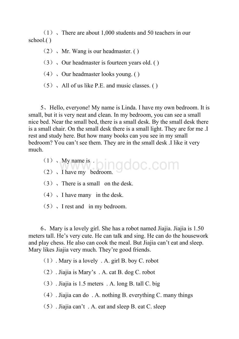 PEP人教版小学英语四年级下册阅读理解练习36篇.docx_第3页