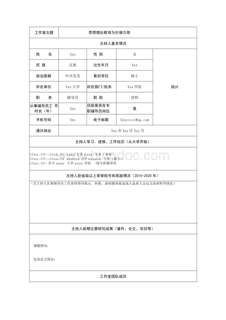 XXX大学辅导员工作室申报书Word下载.docx_第3页