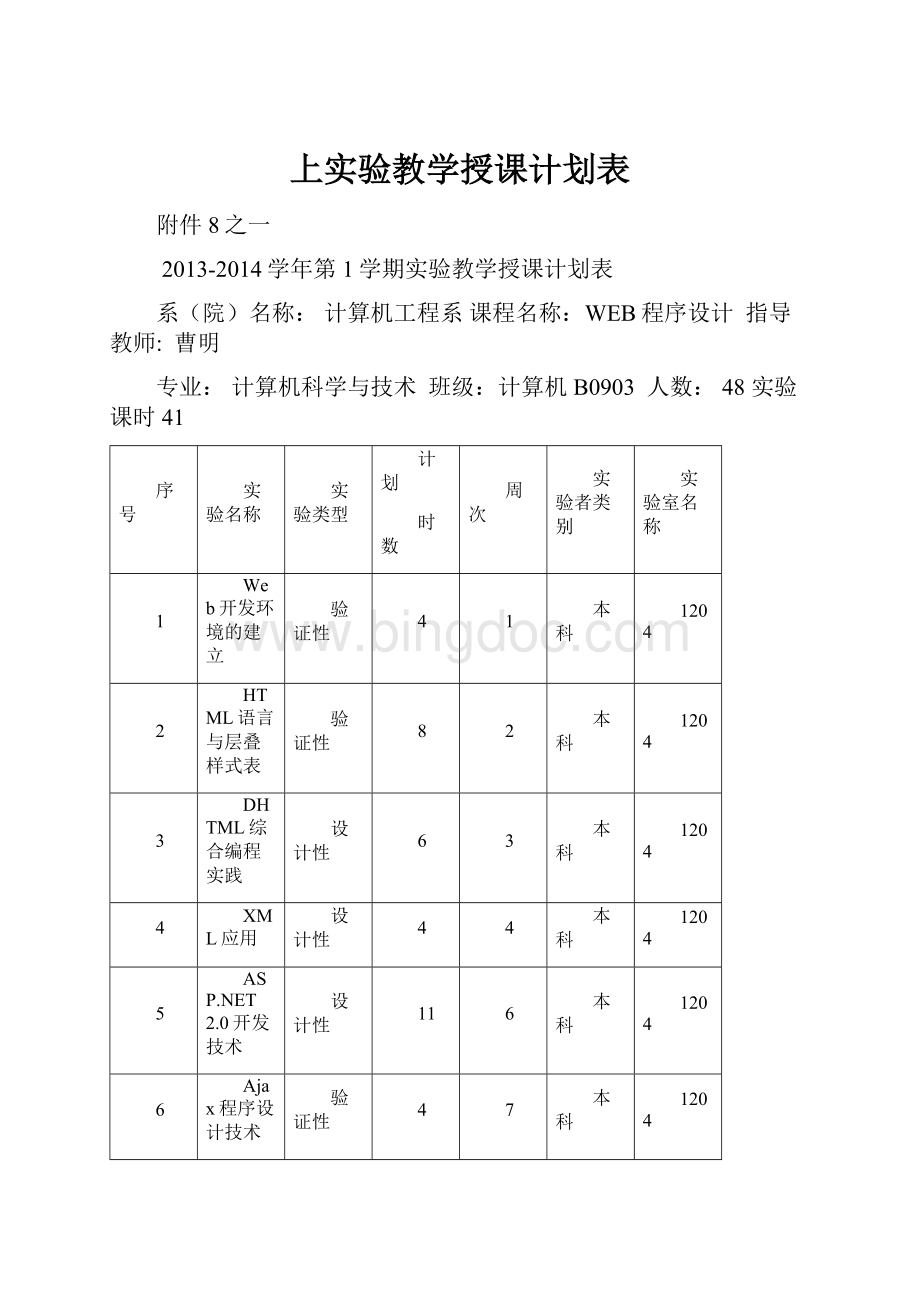 上实验教学授课计划表Word格式.docx_第1页