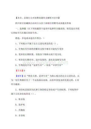 四川省甘孜藏族自治州白玉县工商银行招聘考试真题及答案.docx