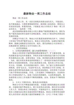 最新物业一周工作总结Word格式文档下载.docx