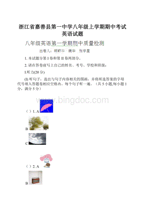 浙江省嘉善县第一中学八年级上学期期中考试英语试题.docx