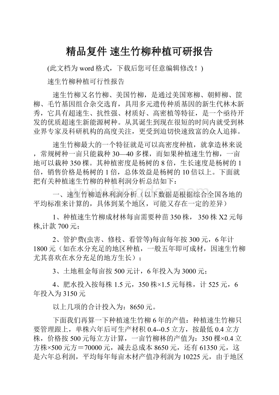 精品复件 速生竹柳种植可研报告.docx_第1页