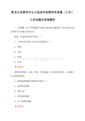 黑龙江省黑河市五大连池市招聘劳务派遣(工作)人员试题及答案解析.docx