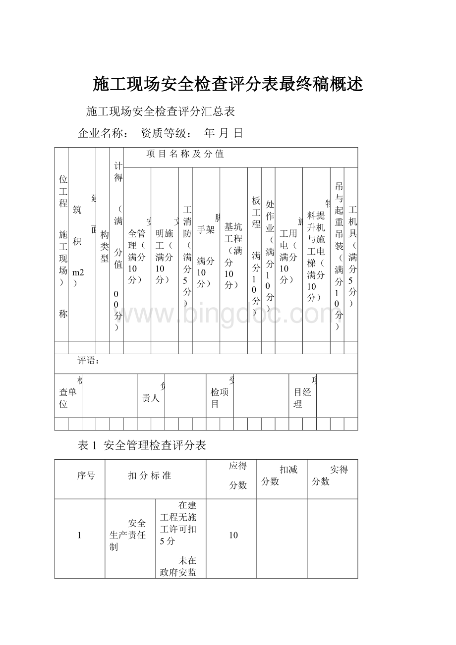 施工现场安全检查评分表最终稿概述.docx