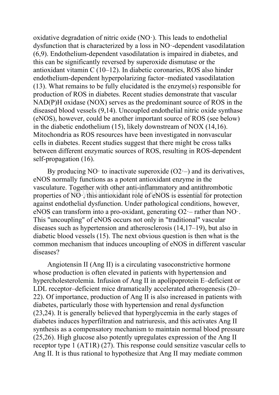血管紧缩素II 信号的稀释再配对eNOS 和禁止Nonendothelial 氮化物活动在糖尿病老鼠Word文件下载.docx_第3页