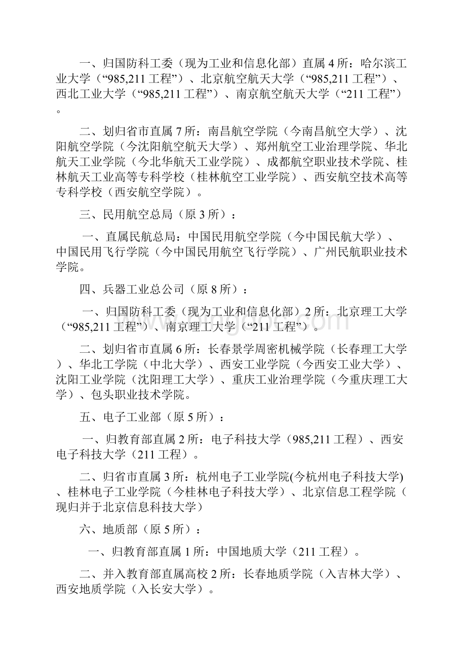 全国具有行业背景的部委直属高校归属汇总Word文档格式.docx_第2页