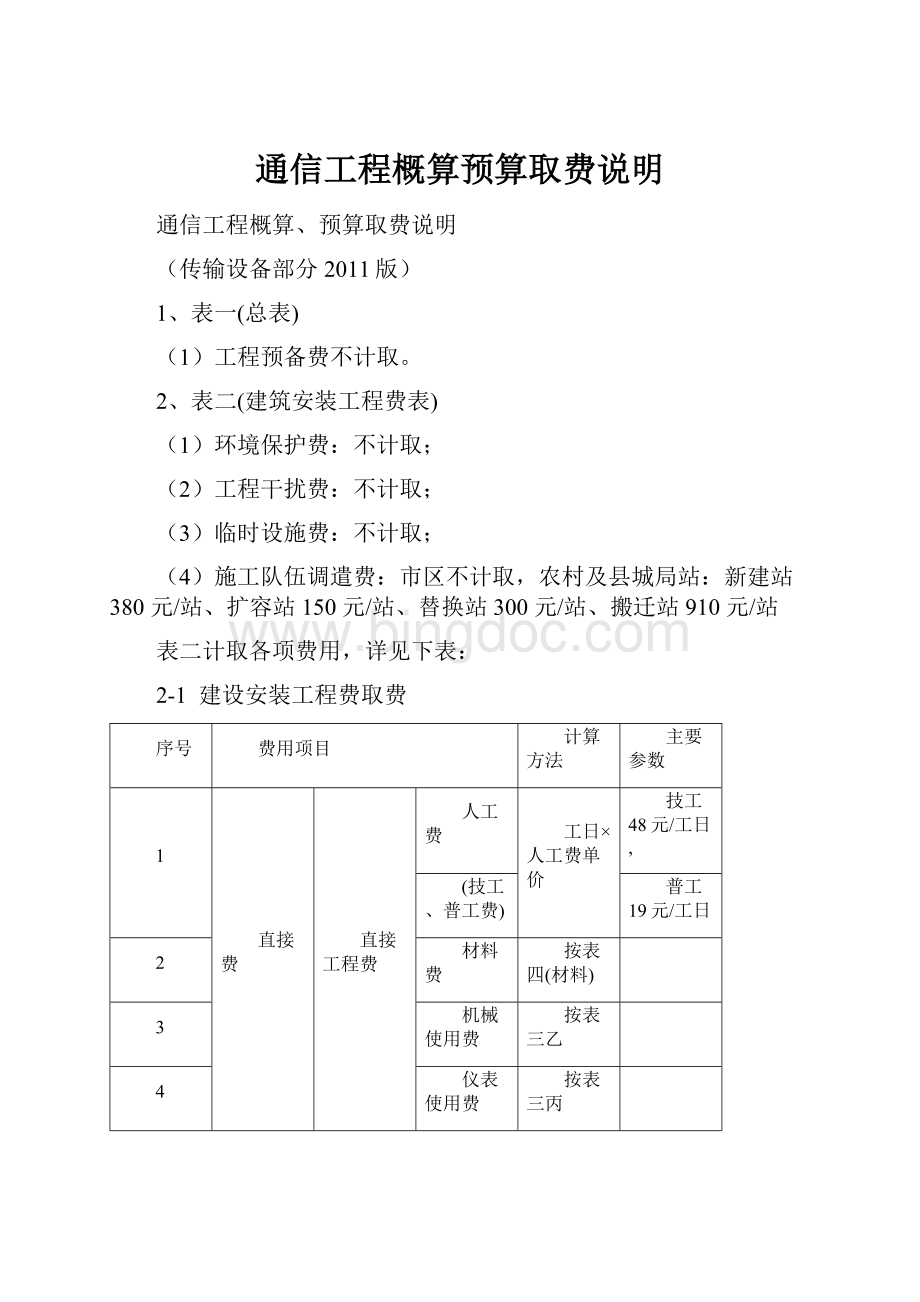 通信工程概算预算取费说明.docx_第1页