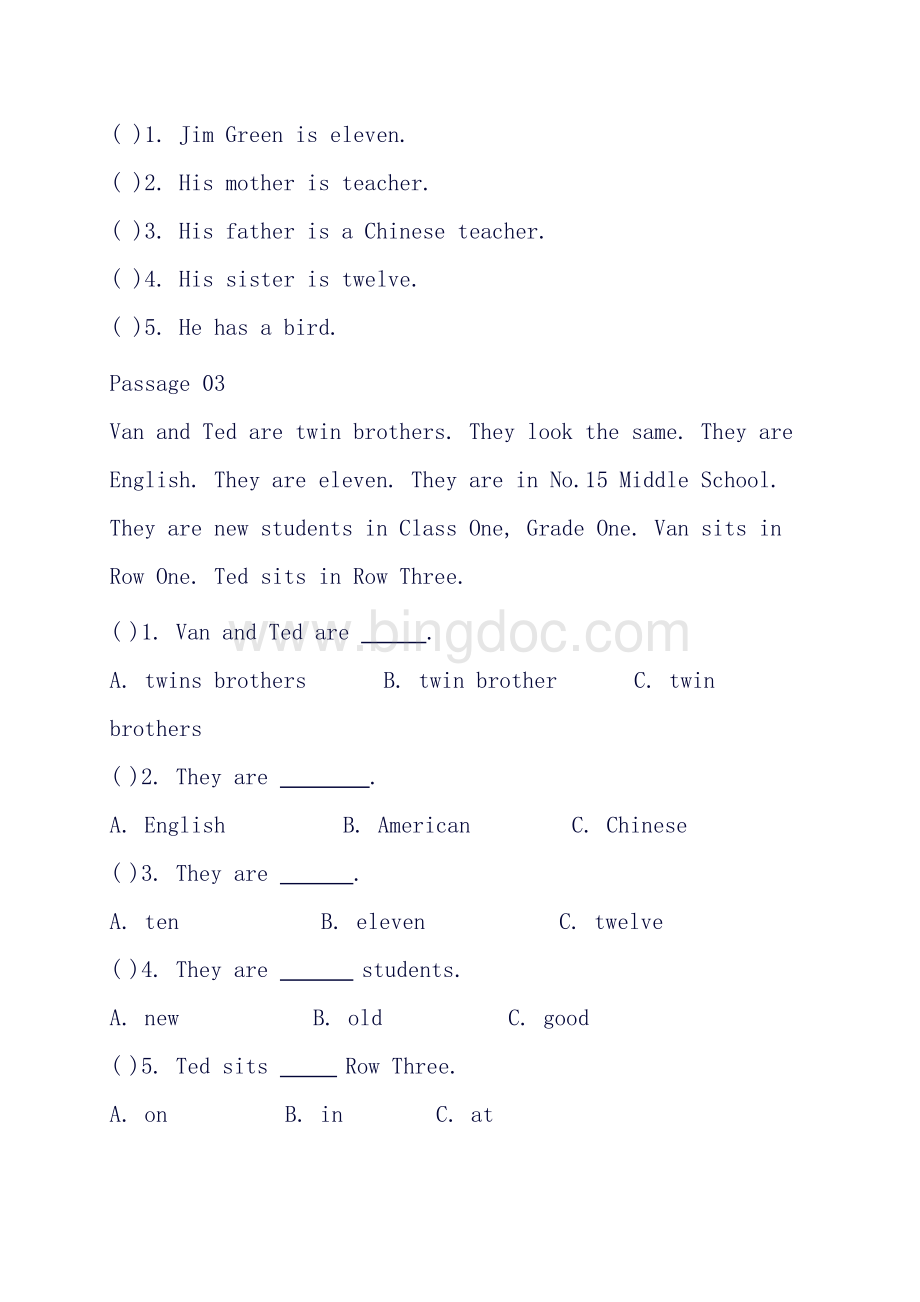 (完整版)PEP小学英语五年级上册阅读理解练习Word文档格式.doc_第2页