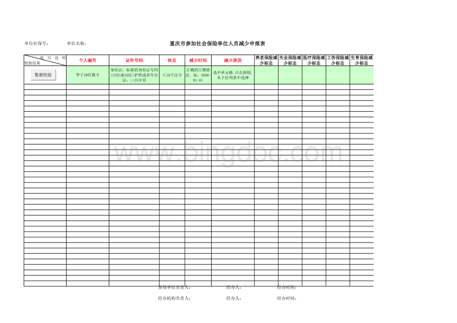 重庆市参加社会保险单位人员减少申报表表格文件下载.xls_第1页