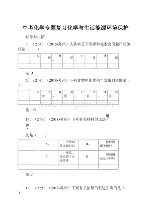 中考化学专题复习化学与生活能源环境保护.docx