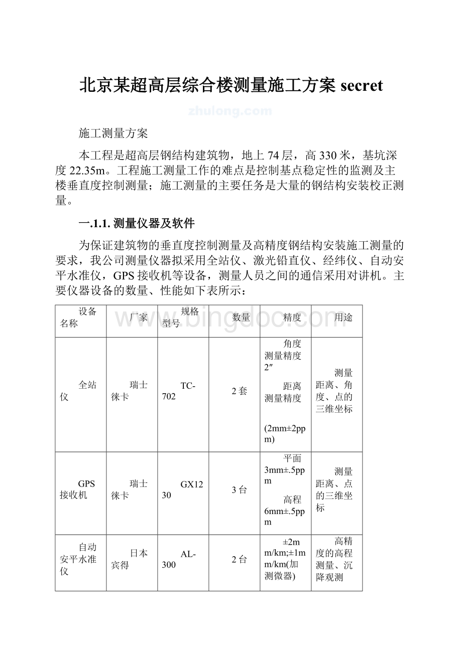 北京某超高层综合楼测量施工方案secretWord格式.docx_第1页