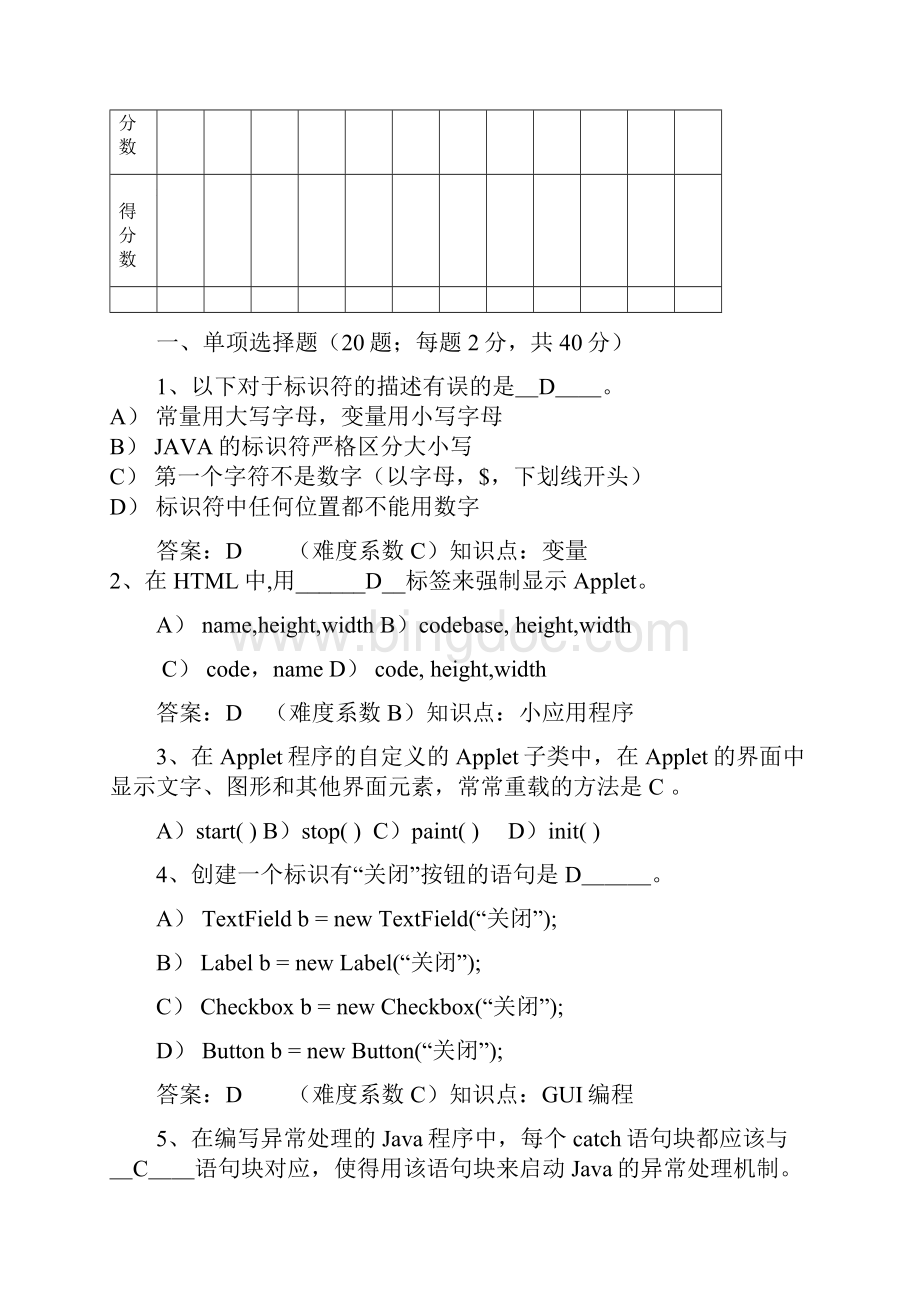 广东海洋大学JAVA历年考题答案完善放心版Word格式.docx_第2页