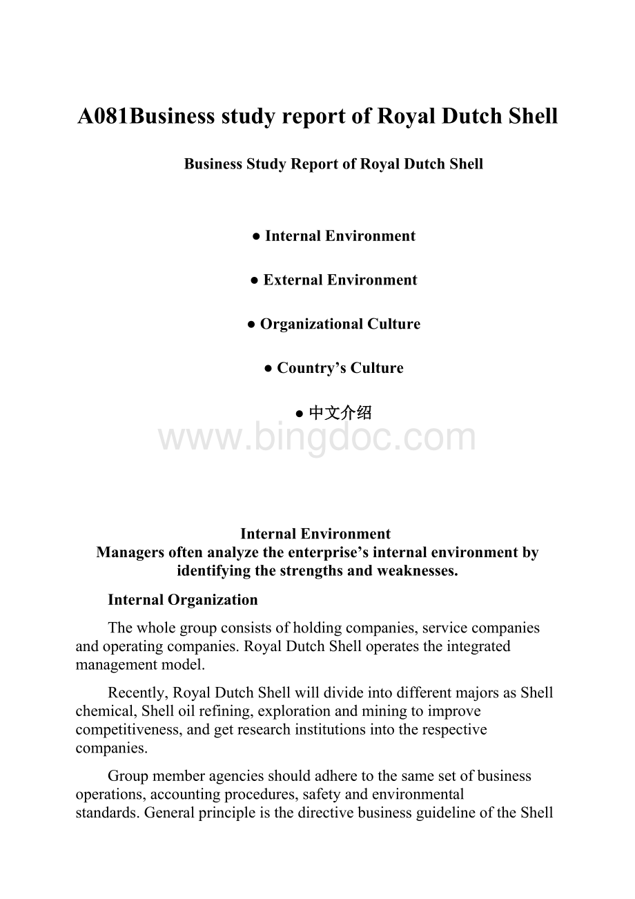 A081Business study report of Royal Dutch ShellWord文件下载.docx_第1页
