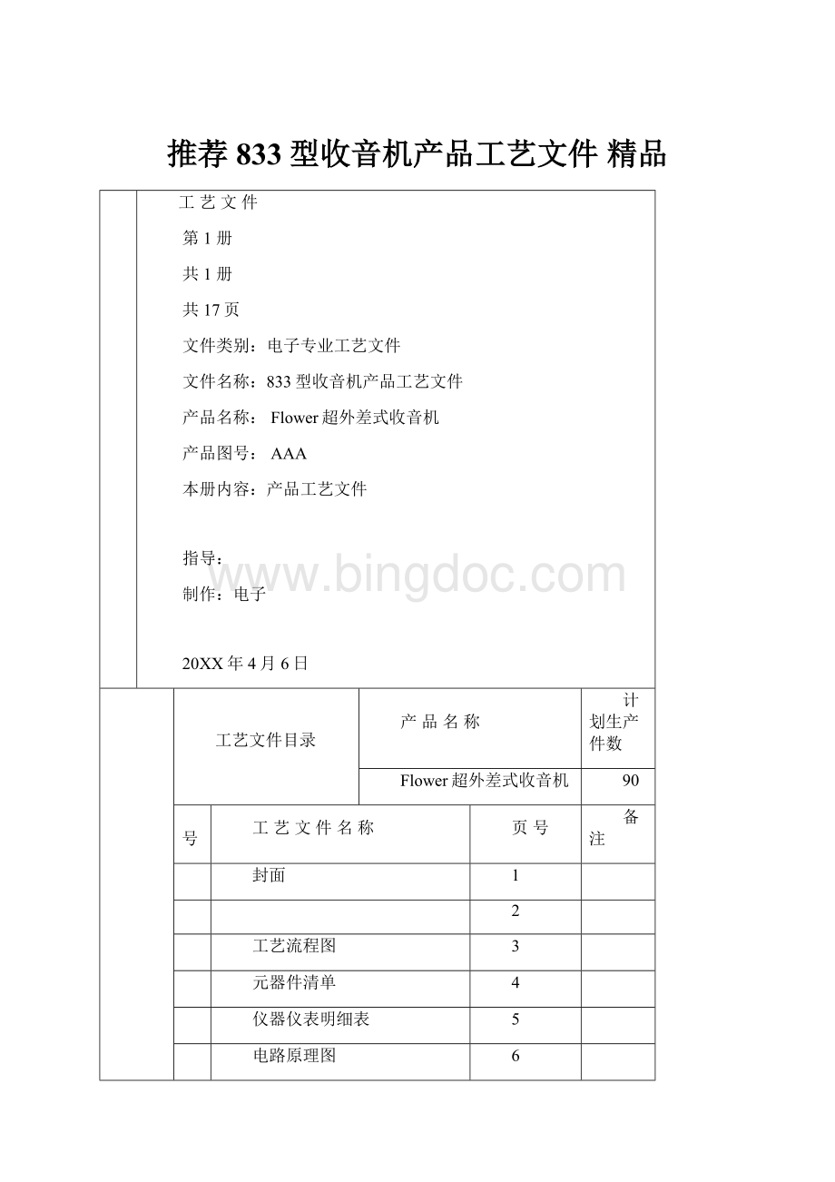 推荐833型收音机产品工艺文件 精品.docx