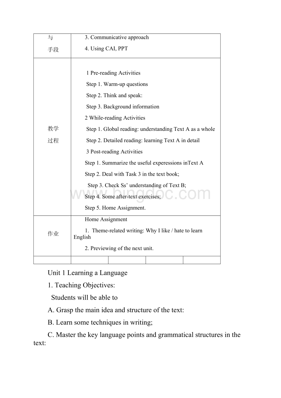 新世纪大学英语第四册教案unit1 learning a languageWord格式文档下载.docx_第2页