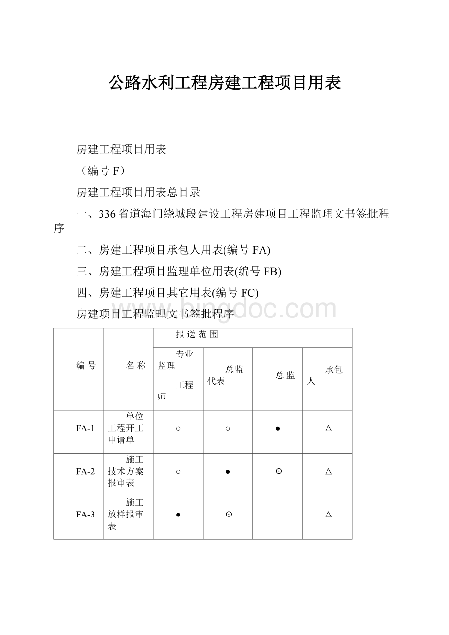 公路水利工程房建工程项目用表.docx