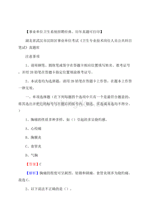 湖北省武汉市汉阳区《卫生专业技术岗位人员公共科目笔试》真题.docx