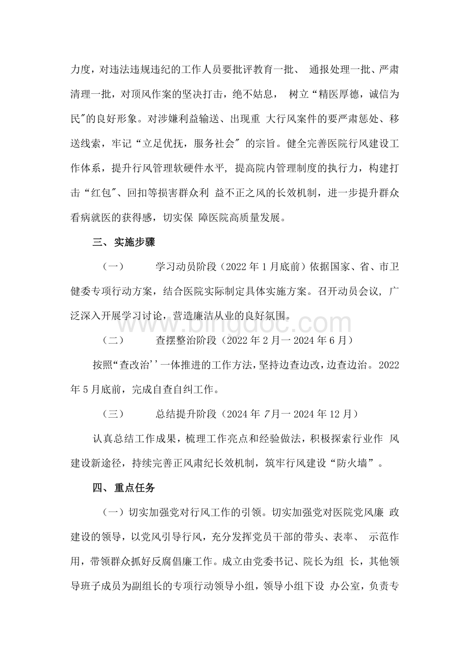 医院工作人员廉洁从业行动实施方案（附承诺书）.docx_第2页