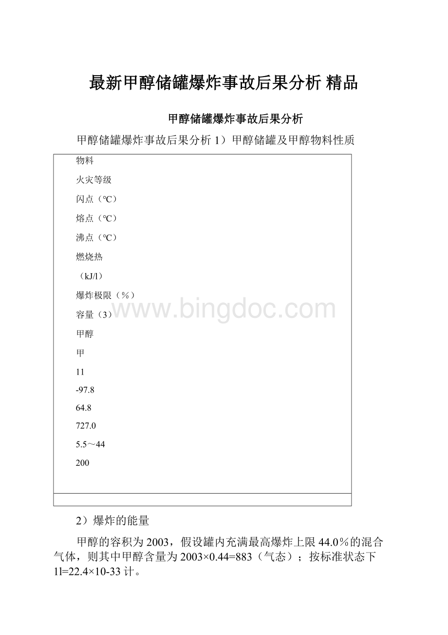 最新甲醇储罐爆炸事故后果分析 精品文档格式.docx_第1页