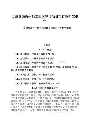 金属资源再生加工园区建设项目可行性研究报告Word文档下载推荐.docx