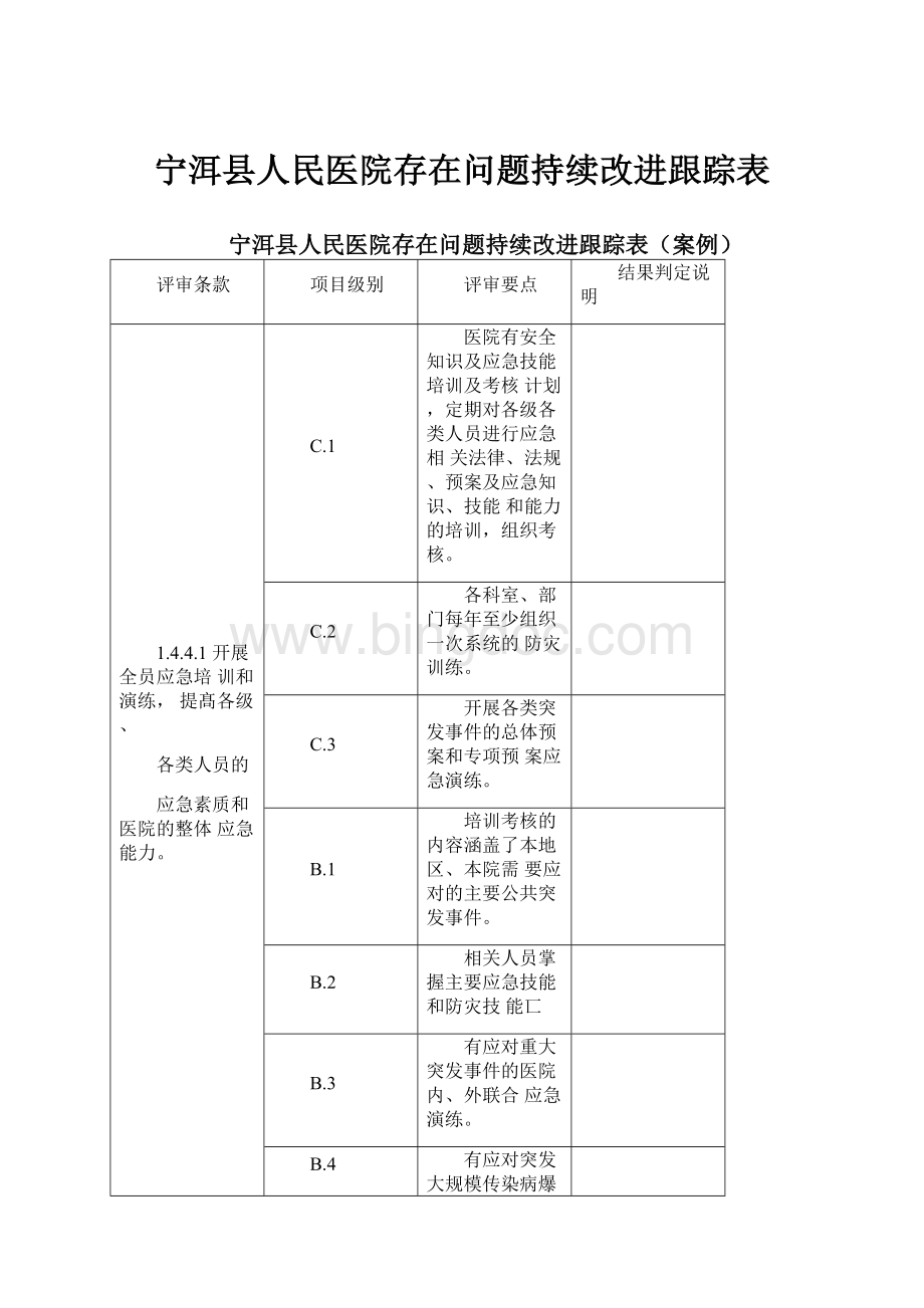 宁洱县人民医院存在问题持续改进跟踪表.docx_第1页