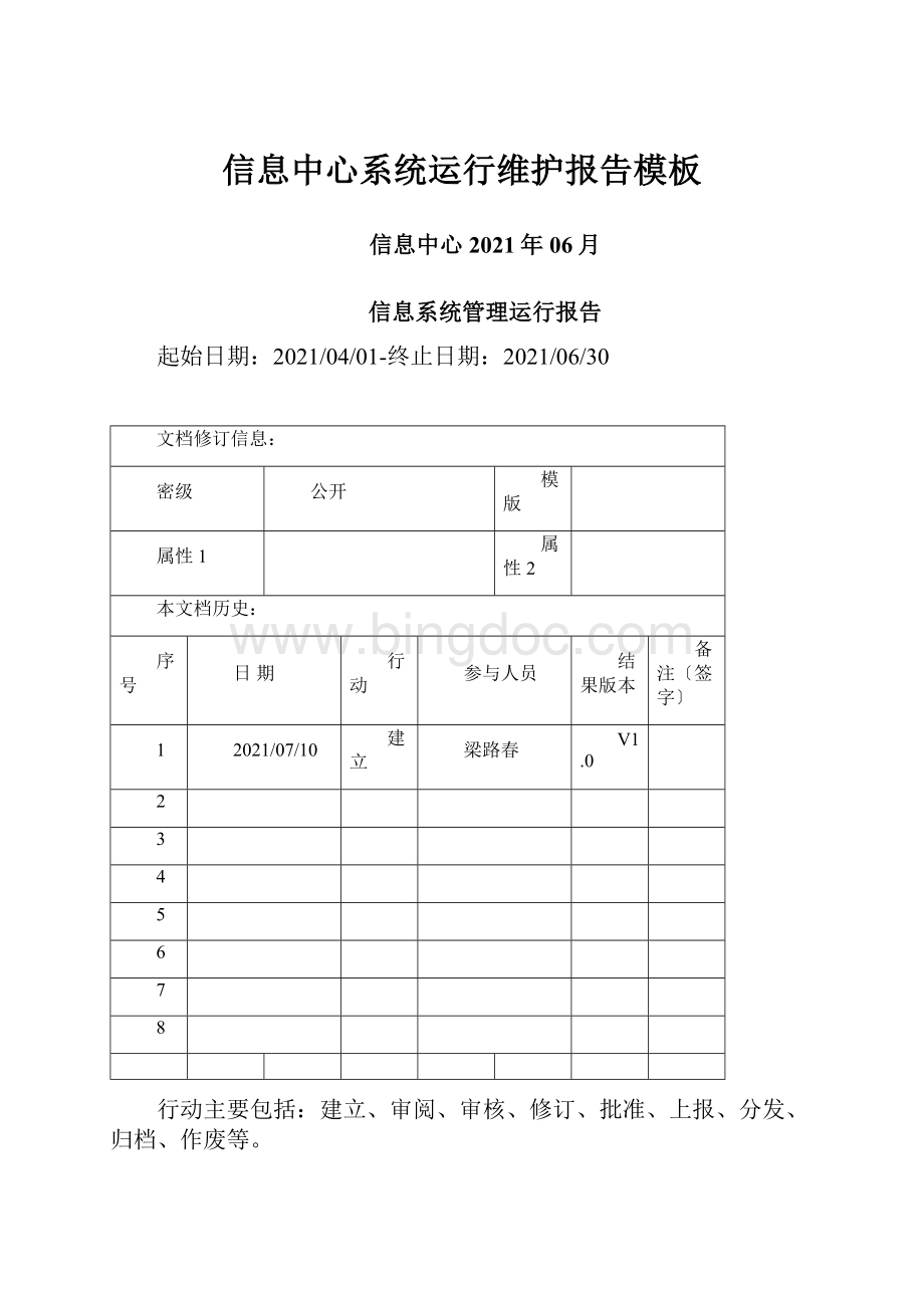 信息中心系统运行维护报告模板.docx_第1页