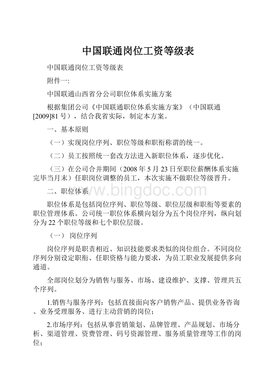 中国联通岗位工资等级表.docx_第1页
