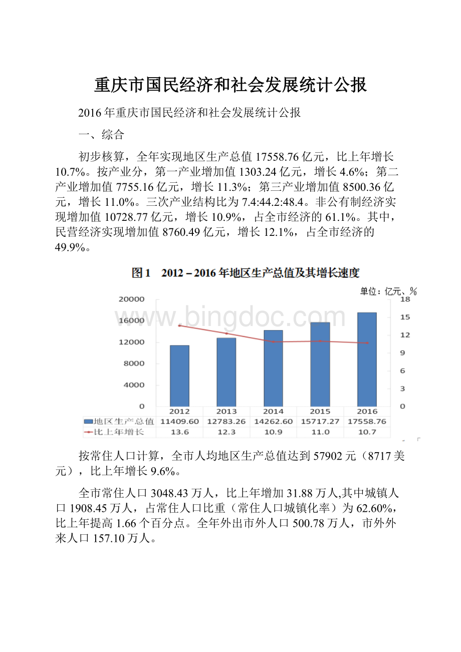 重庆市国民经济和社会发展统计公报Word文件下载.docx_第1页