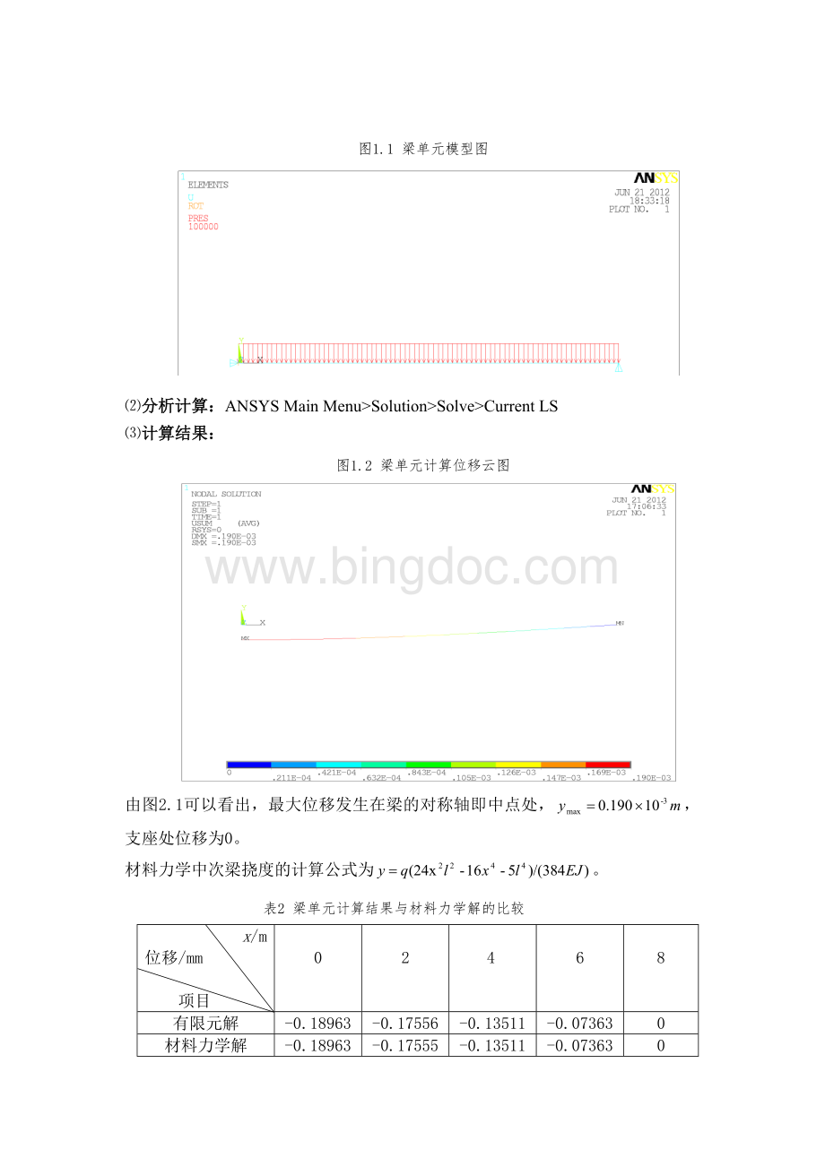 ansys简支梁分析Word文档格式.doc_第2页