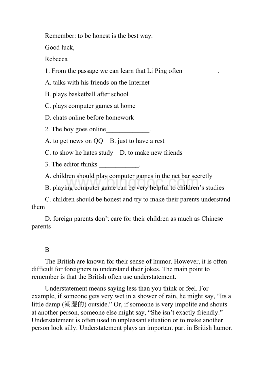 高一英语月考试题新版人教 版.docx_第2页
