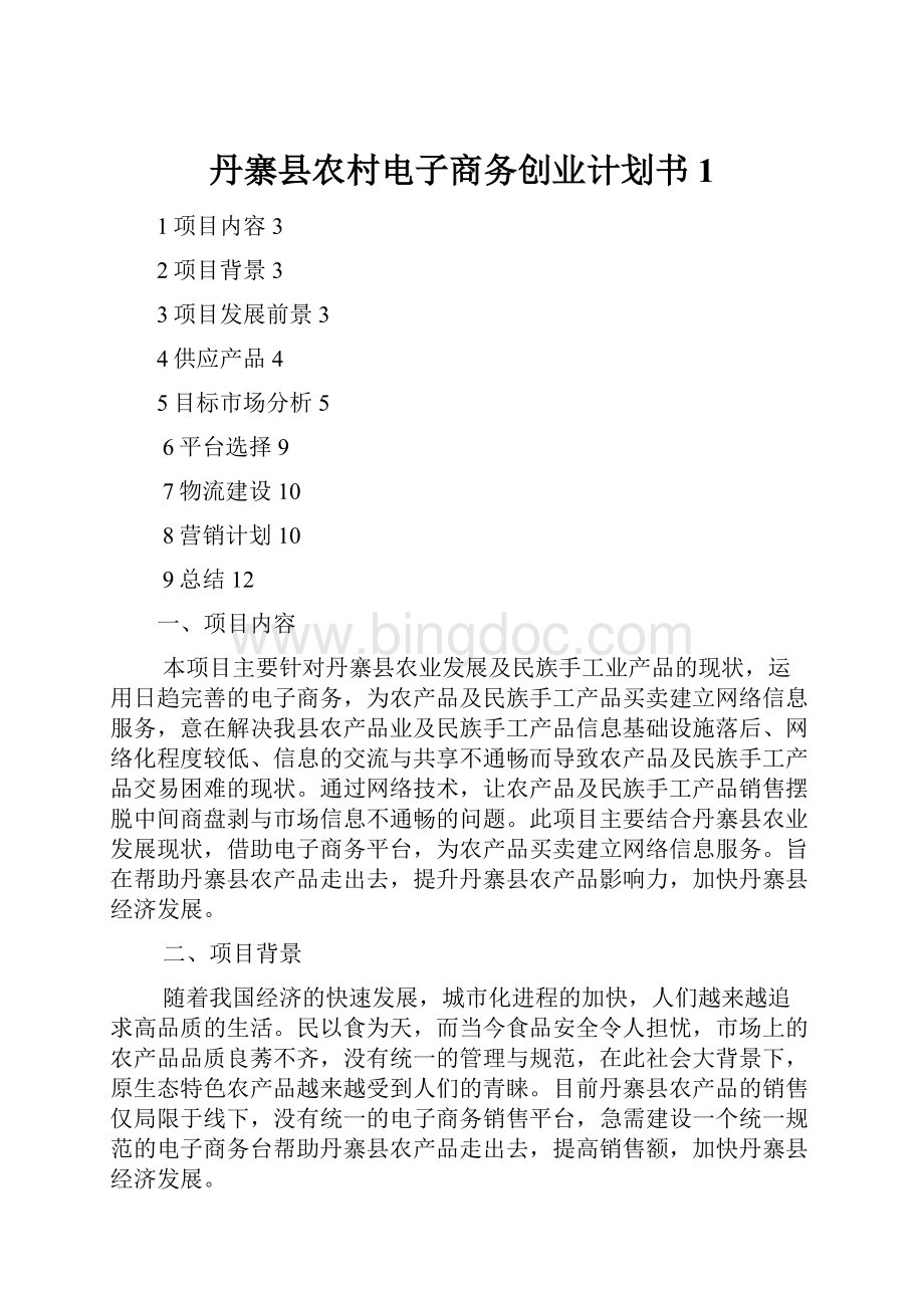 丹寨县农村电子商务创业计划书1.docx_第1页