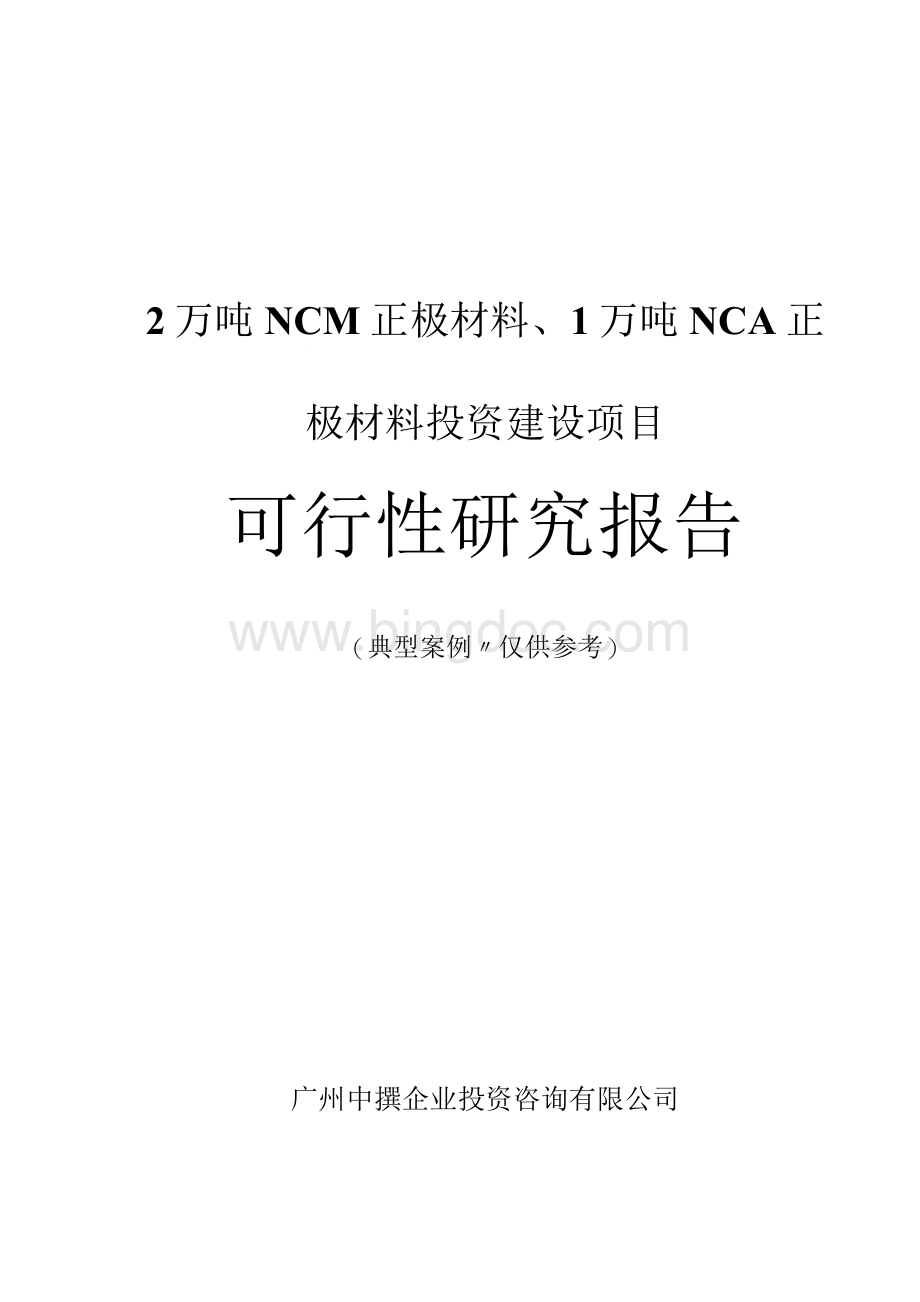 2万吨NCM正极材料、1万吨NCA正极材料投资建设项目可行性研究报告.docx_第1页