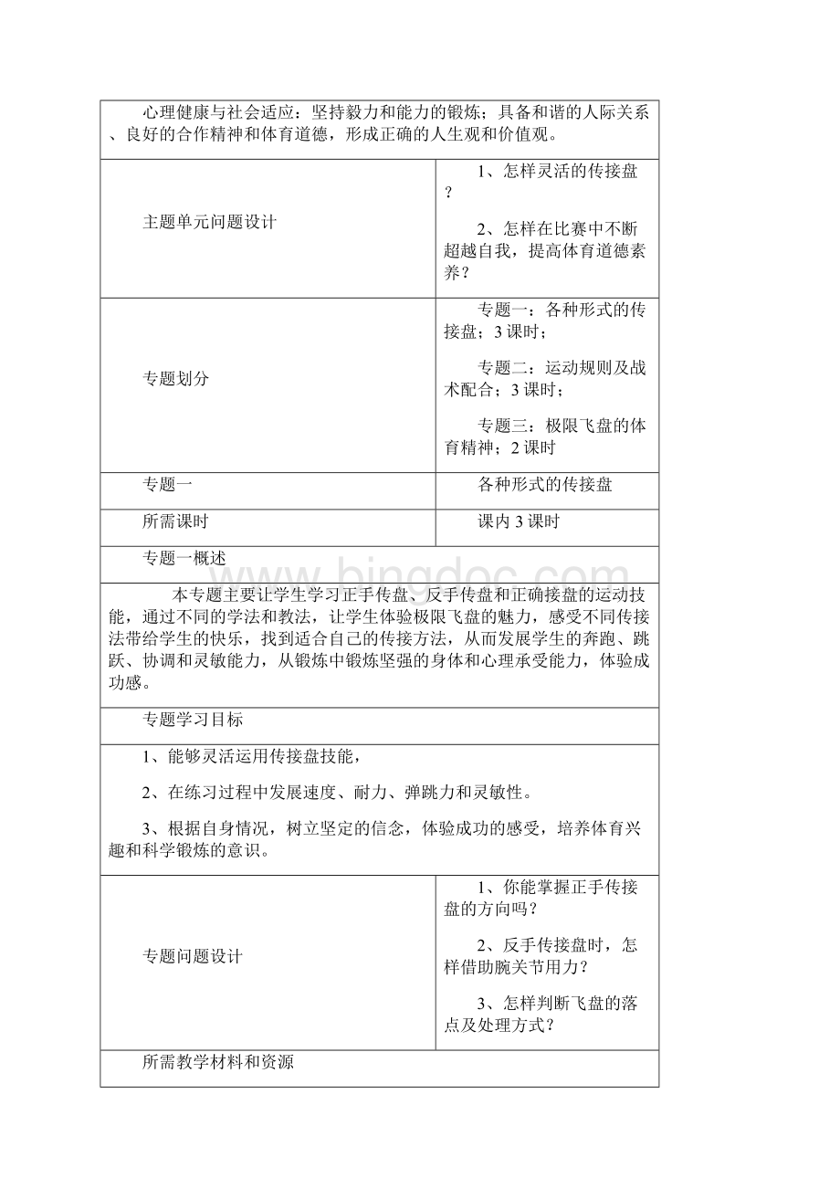 初中体育《极限飞盘》主题单元教学设计.docx_第3页