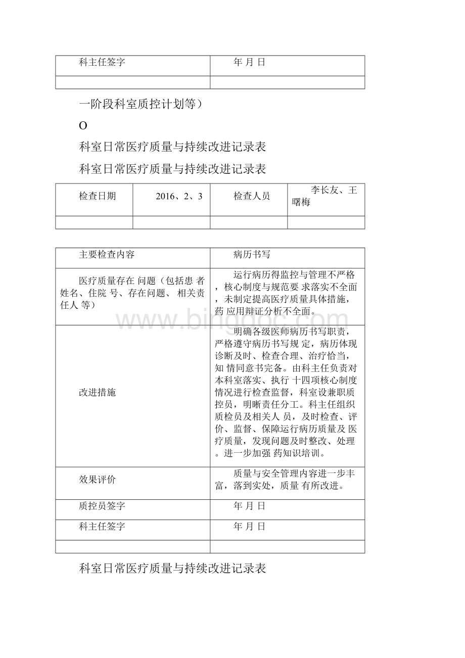 医务科医疗质量管理与持续改进记录考核内容.docx_第3页