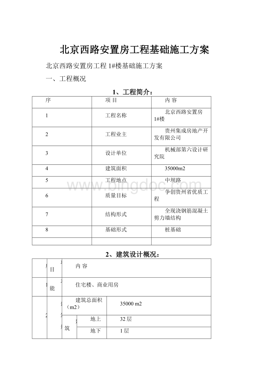 北京西路安置房工程基础施工方案.docx_第1页