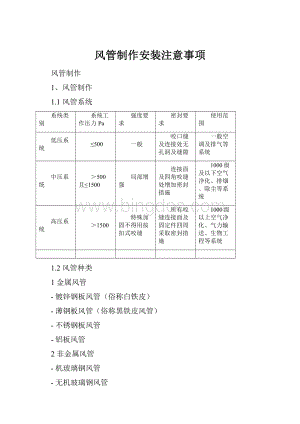 风管制作安装注意事项文档格式.docx