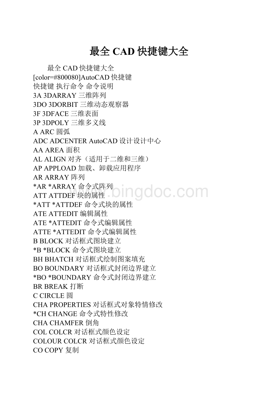 最全CAD快捷键大全Word文档格式.docx
