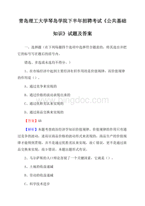 青岛理工大学琴岛学院下半年招聘考试《公共基础知识》试题及答案Word文档下载推荐.docx