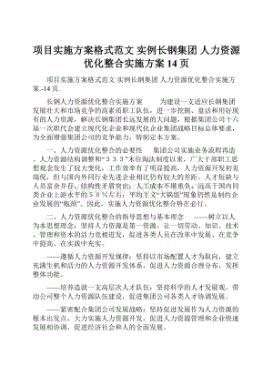 项目实施方案格式范文 实例长钢集团 人力资源优化整合实施方案14页Word文件下载.docx