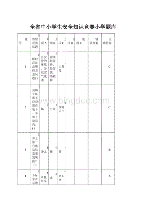 全省中小学生安全知识竞赛小学题库.docx