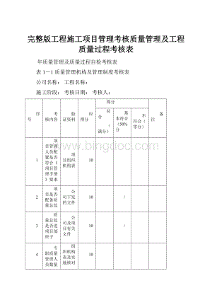 完整版工程施工项目管理考核质量管理及工程质量过程考核表.docx