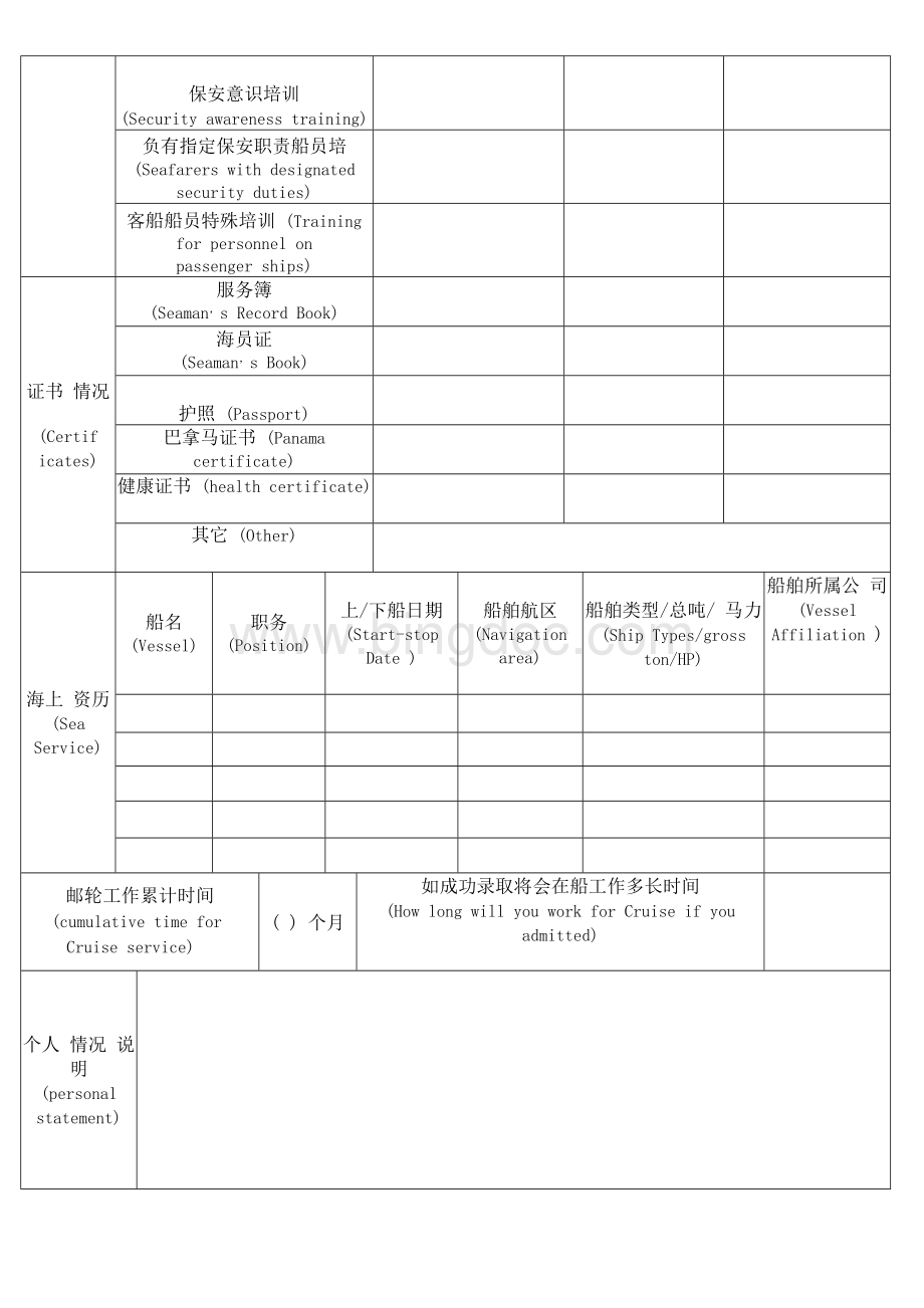 “中华泰山”邮轮应聘人员登记表.docx_第2页