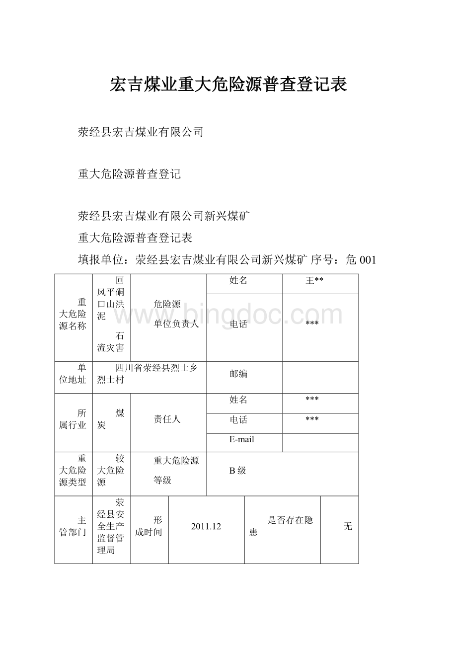 宏吉煤业重大危险源普查登记表.docx_第1页