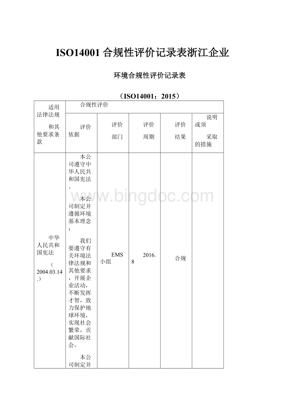 ISO14001合规性评价记录表浙江企业.docx_第1页