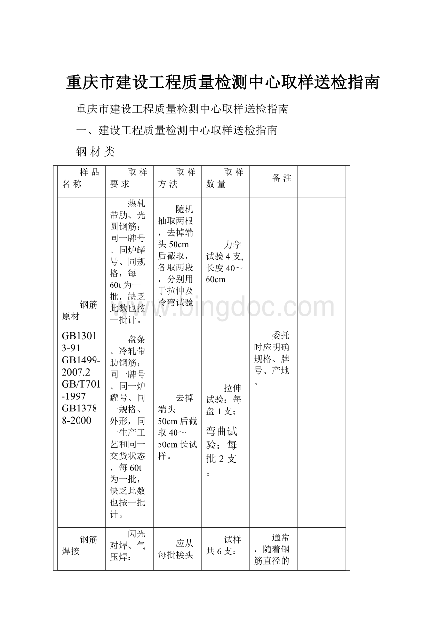 重庆市建设工程质量检测中心取样送检指南Word文档下载推荐.docx_第1页