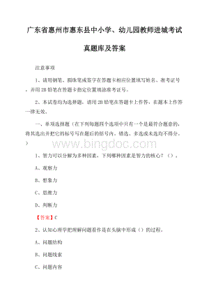 广东省惠州市惠东县中小学、幼儿园教师进城考试真题库及答案Word文档格式.docx