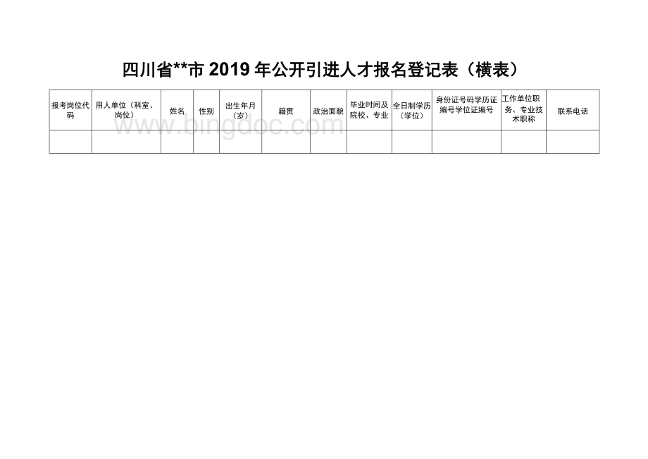 四川省XX市2019年公开引进人才报名登记表【模板】Word文件下载.docx_第2页