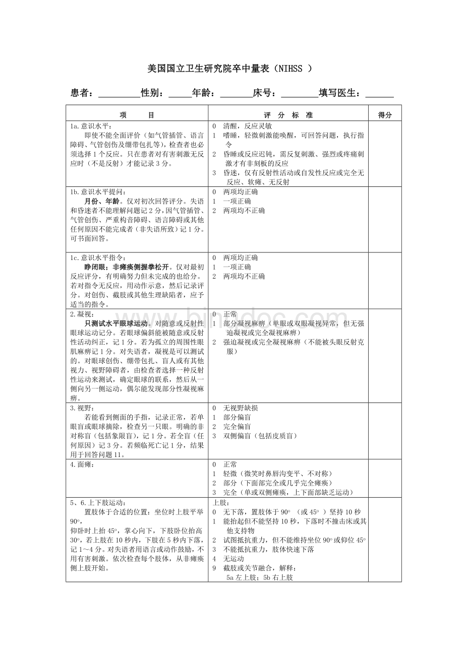 (完整word版)NIHSS-评分量表-使用版.doc